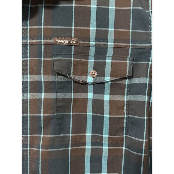 Wrangler Shirt Mens L Button Up Long Sleeve Regular Fit Blue/Brown Back Vented - Picture 3 of 11